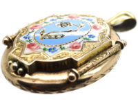 Victorian 9ct Gold, Forget Me Not Enamel & Natural Split Pearl Oval Locket