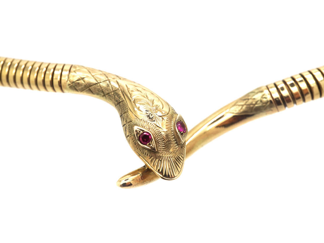 Gold Snake Necklace with Stone