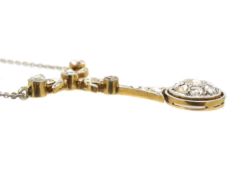 Edwardian 15ct Gold & Platinum Rose Diamond Pendant on Chain