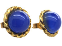 9ct Gold & Blue Chalcedony Round Earrings