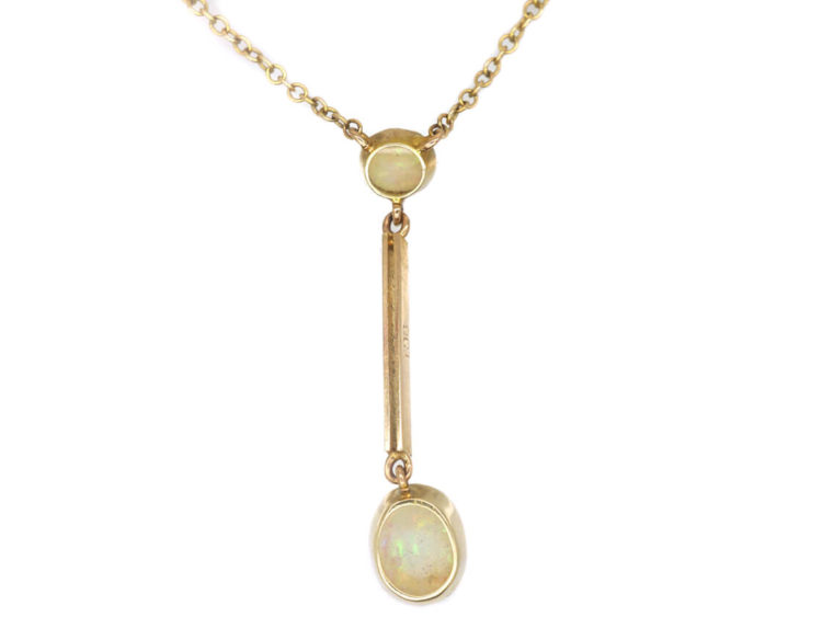 Art Deco 9ct Gold & Opal Pendant on Chain