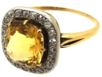 Art Deco 18ct Gold & Platinum, Citrine & Diamond Ring