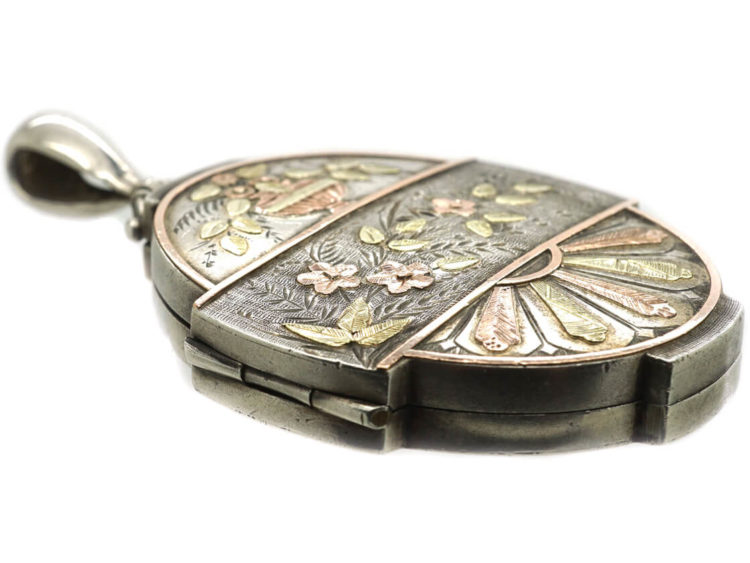 Victorian Silver & Two Colour Gold Overlay Flowers Locket