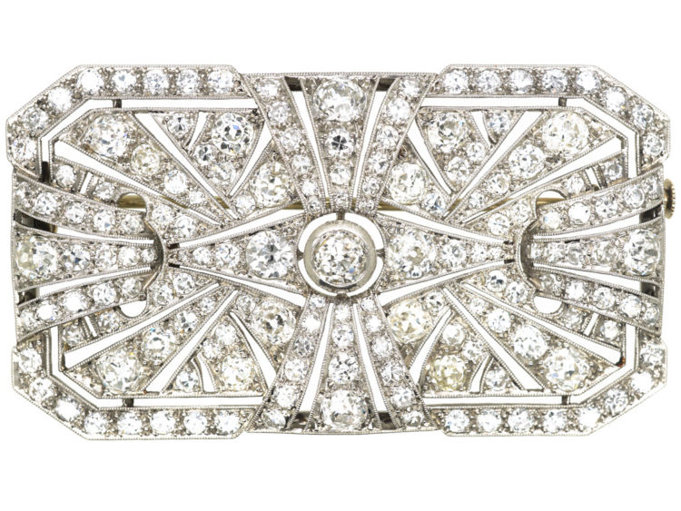 Large Art Deco Platinum & Diamond Rectangular Brooch