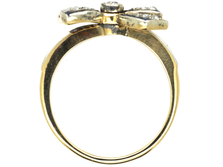 Art Deco 18ct Gold, Sapphire, Diamond & Rose Diamond Bow Ring