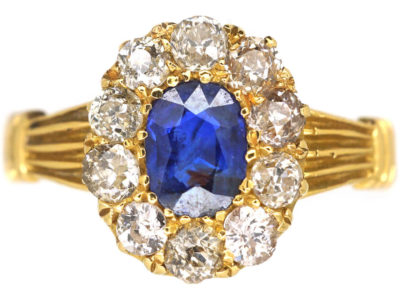 Edwardian 18ct Gold Sapphire & Diamond Oval Cluster Ring