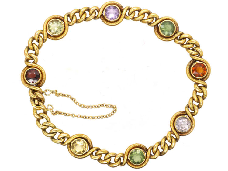 French 18ct Gold Belle Epoque Gem Set Curb Bracelet