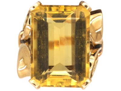 Retro 18ct Gold & Large Rectangular Citrine Ring