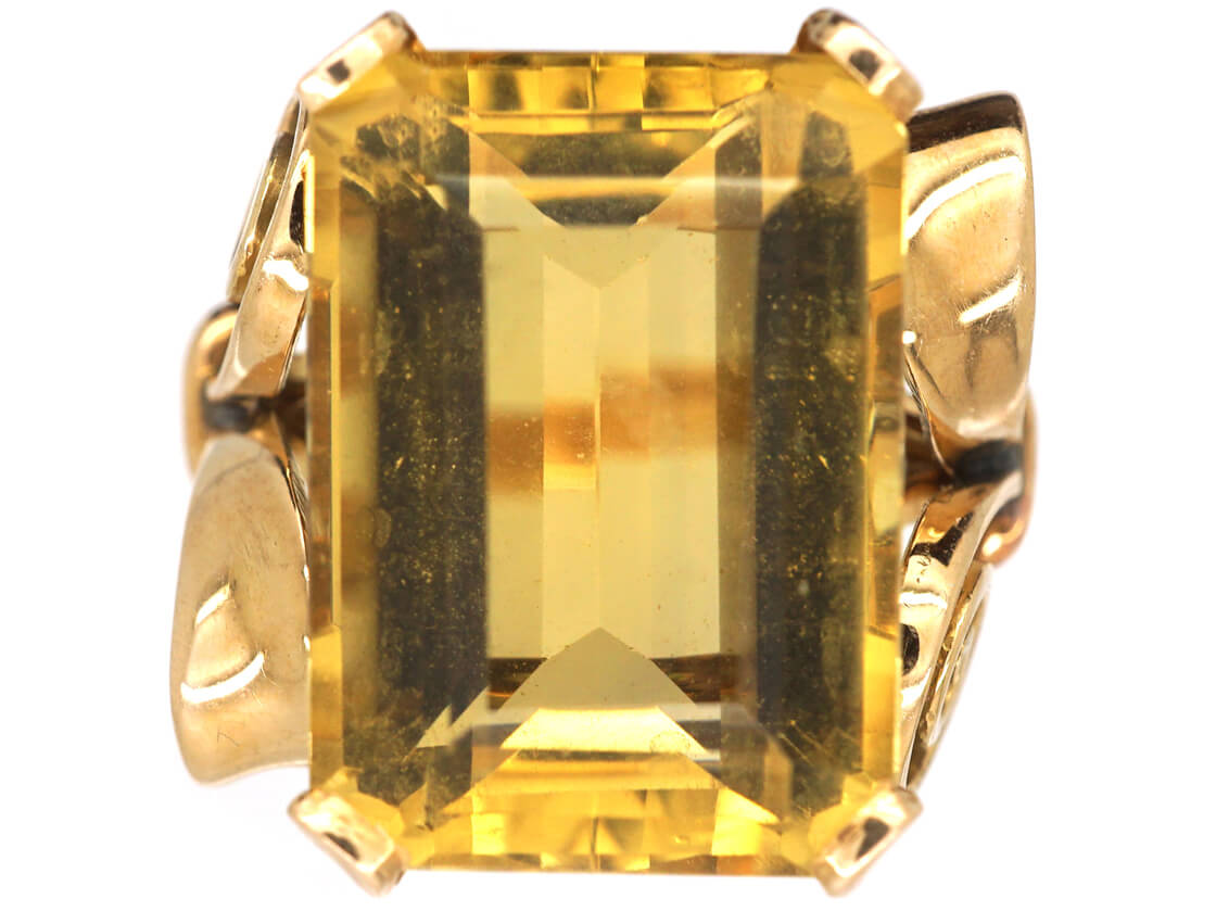Retro 18ct Gold & Large Rectangular Citrine Ring (7N) | The Antique ...