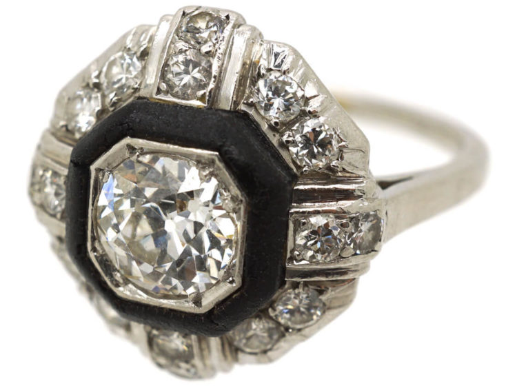 Art Deco Platinum, Diamond & Vulcanite Ring
