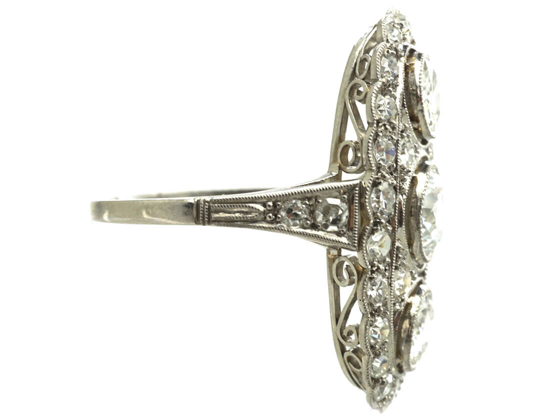 Art Deco Platinum Large Oval Diamond Cluster Ring (953M) | The Antique ...