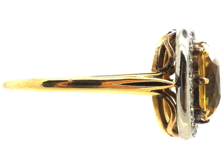 Art Deco 18ct Gold & Platinum, Citrine & Diamond Ring