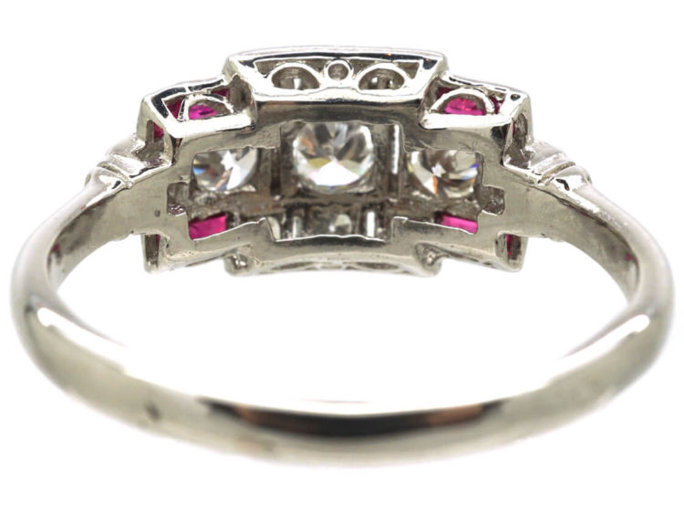 Art Deco Platinum, Ruby & Diamond Geometric Design Ring