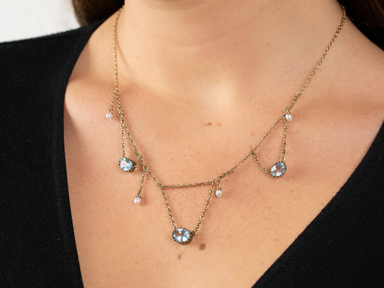 Hot Vintage Fashion Ocean Blue Crystals Drop Pendent Lady's Necklace 