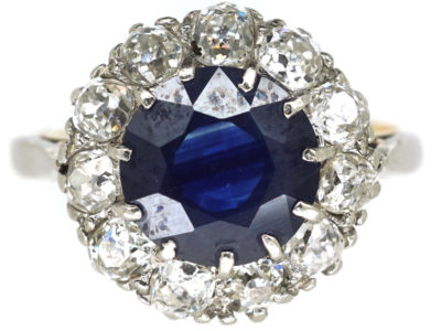 18ct Gold & Platinum, Sapphire & Diamond Cluster Ring