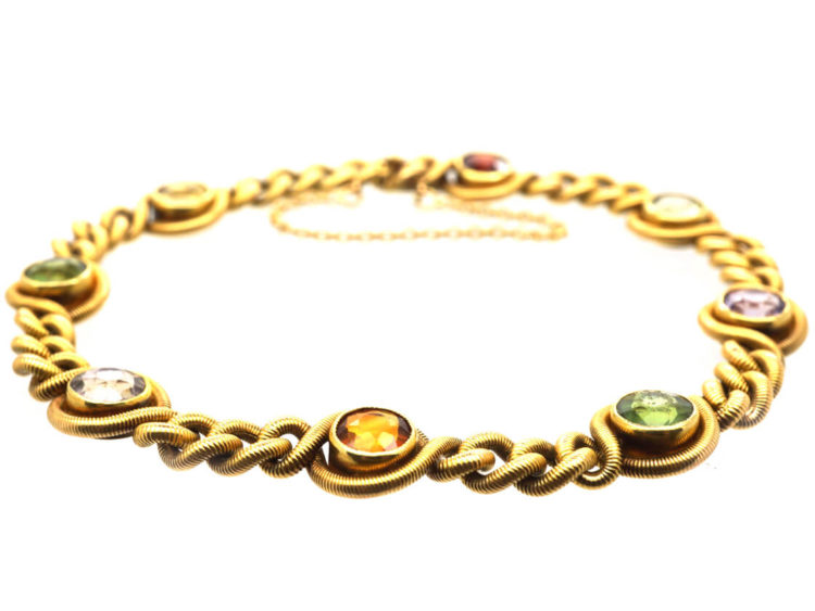 French 18ct Gold Belle Epoque Gem Set Curb Bracelet