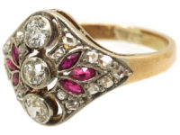 Art Deco 14ct Gold & Platinum, Ruby & Diamond Ring