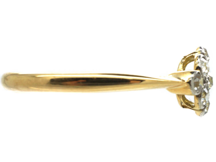 Edwardian 18ct Gold & Platinum, Diamond Cluster Ring With Diamond Set Shoulders