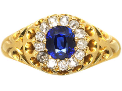 Victorian 18ct Gold, Sapphire & Diamond Cluster Ring