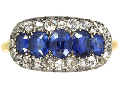 Victorian 18ct Gold Five Stone Sapphire & Diamond Ring