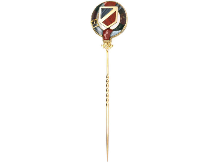 Scottish 15ct Gold, Bloodstone, Agate & Jasper Garter Tie Pin