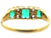 Victorian 18ct Gold, Three Stone Emerald & Diamond Ring