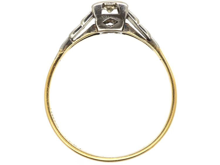 Art Deco 18ct Gold & Platinum Solitaire Diamond Ring with Stepped Shoulders
