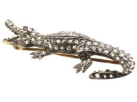 Rose Diamond & Ruby Alligator Brooch