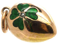 Edwardian 15ct Gold Egg Pendant With Green Enamel & Rose Diamond Shamrock