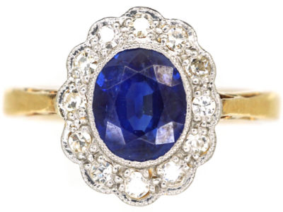 Edwardian 18ct Gold & Platinum, Sapphire & Diamond Oval Cluster Ring