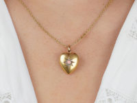 Edwardian 15ct Gold Rose Diamond & Opal Heart Shaped Pendant