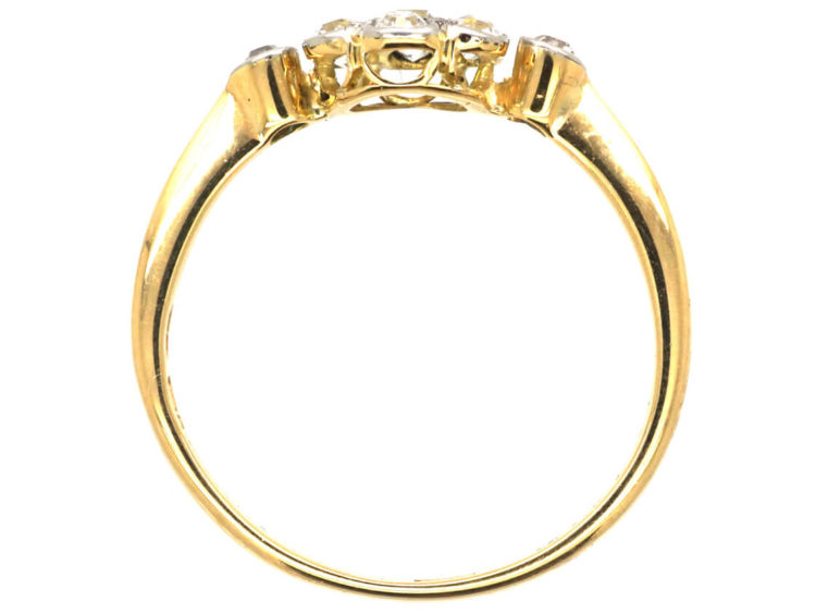 Edwardian 18ct Gold & Platinum, Diamond Cluster Ring With Diamond Set Shoulders