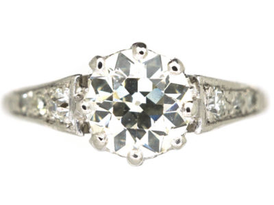 Art Deco Diamond Solitaire Ring with Diamond Set Shoulders