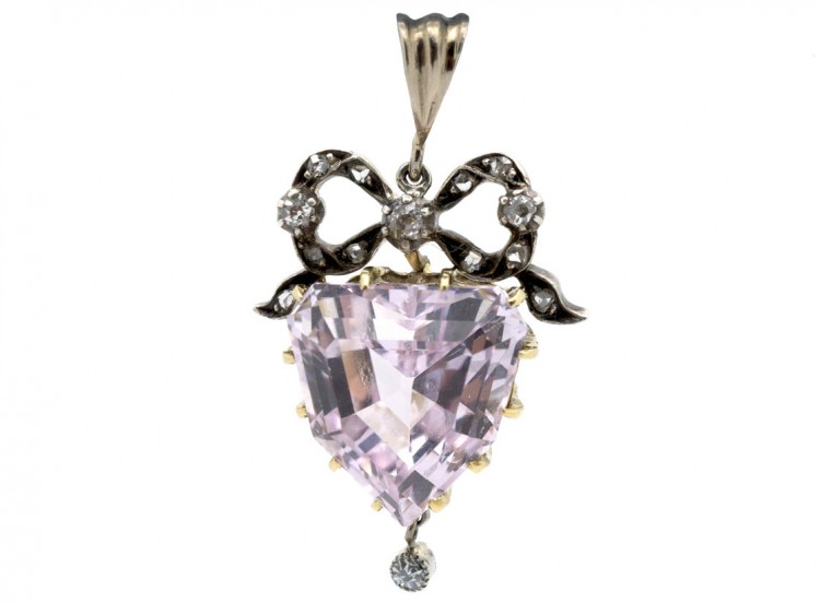 Edwardian Diamond & Kunzite Heart Shaped Pendant