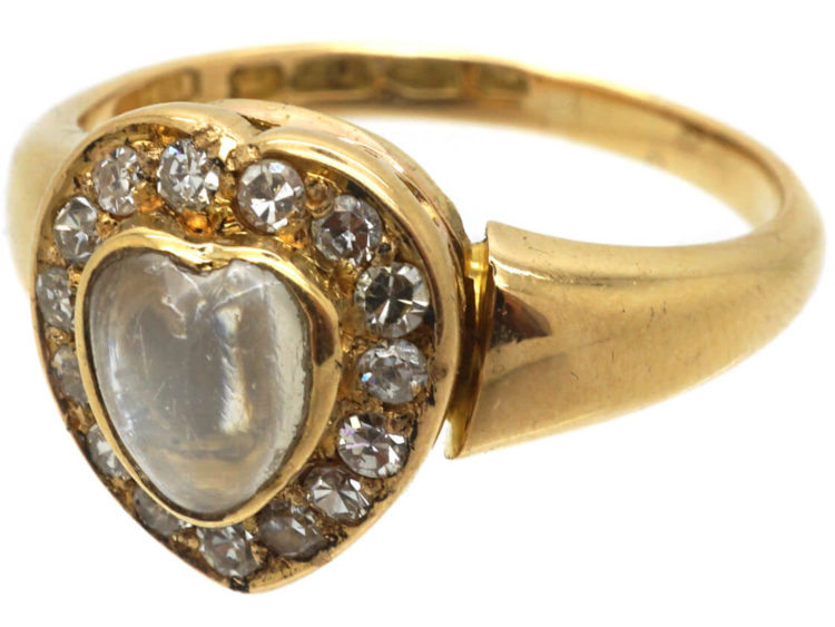 Edwardian 18ct Gold Moonstone & Diamond Heart Shaped Ring by Henry Barnett Joseph