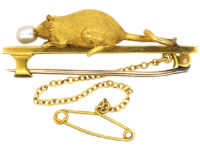 Edwardian 15ct Gold, Mouse & Pearl Brooch