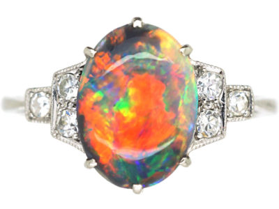 Art Deco Platinum, Black Opal & Diamond Ring