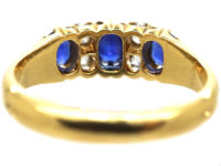 Victorian 18ct Gold Three Stone Sapphire & Diamond Ring