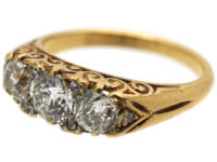 Victorian 18ct Gold, Three Stone Carved Half Hoop Diamond Ring