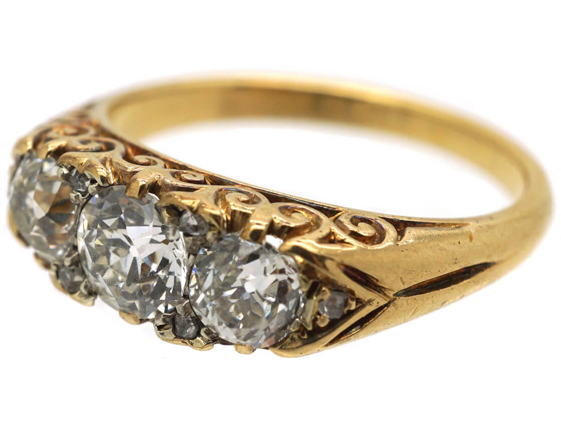 Victorian 18ct Gold, Three Stone Carved Half Hoop Diamond Ring (37N ...