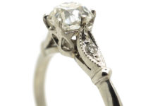 Edwardian Platinum & Diamond Solitaire Ring with Diamond Shoulders