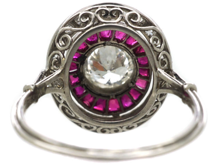 Art Deco Platinum, Ruby & Diamond Oval Target Ring