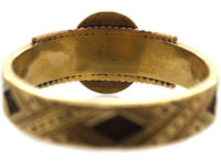 Victorian 18ct Gold Mourning Ring with Natural Split Pearl Cross