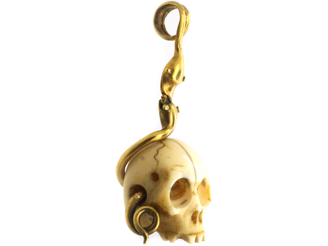 Victorian 18ct Gold & Bone Skull Memento Mori Pendant (14N) | The ...