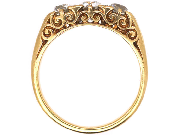 Victorian 18ct Gold, Three Stone Carved Half Hoop Diamond Ring