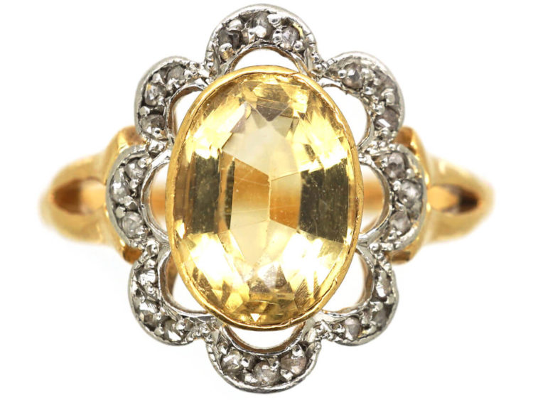 Edwardian 18ct Gold, Topaz & Diamond Cluster Ring