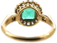 Edwardian 18ct Gold & Platinum, Square Cut Emerald & Diamond Cluster Ring