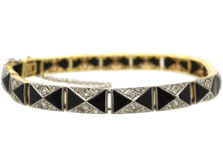 Art Deco 18ct Gold & Platinum Onyx & Diamond Bracelet