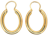Edwardian 15ct Gold Oval Hoop Earrings