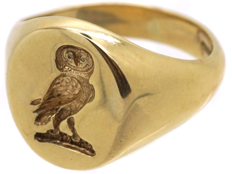 9ct Gold Signet Ring with an Owl Intaglio